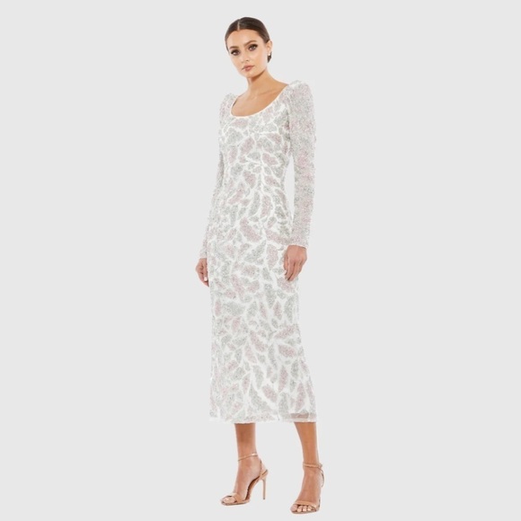 Mac Duggal 5424 NWT Foliage Embellished Midi Sheath Dress - Picture 1 of 8